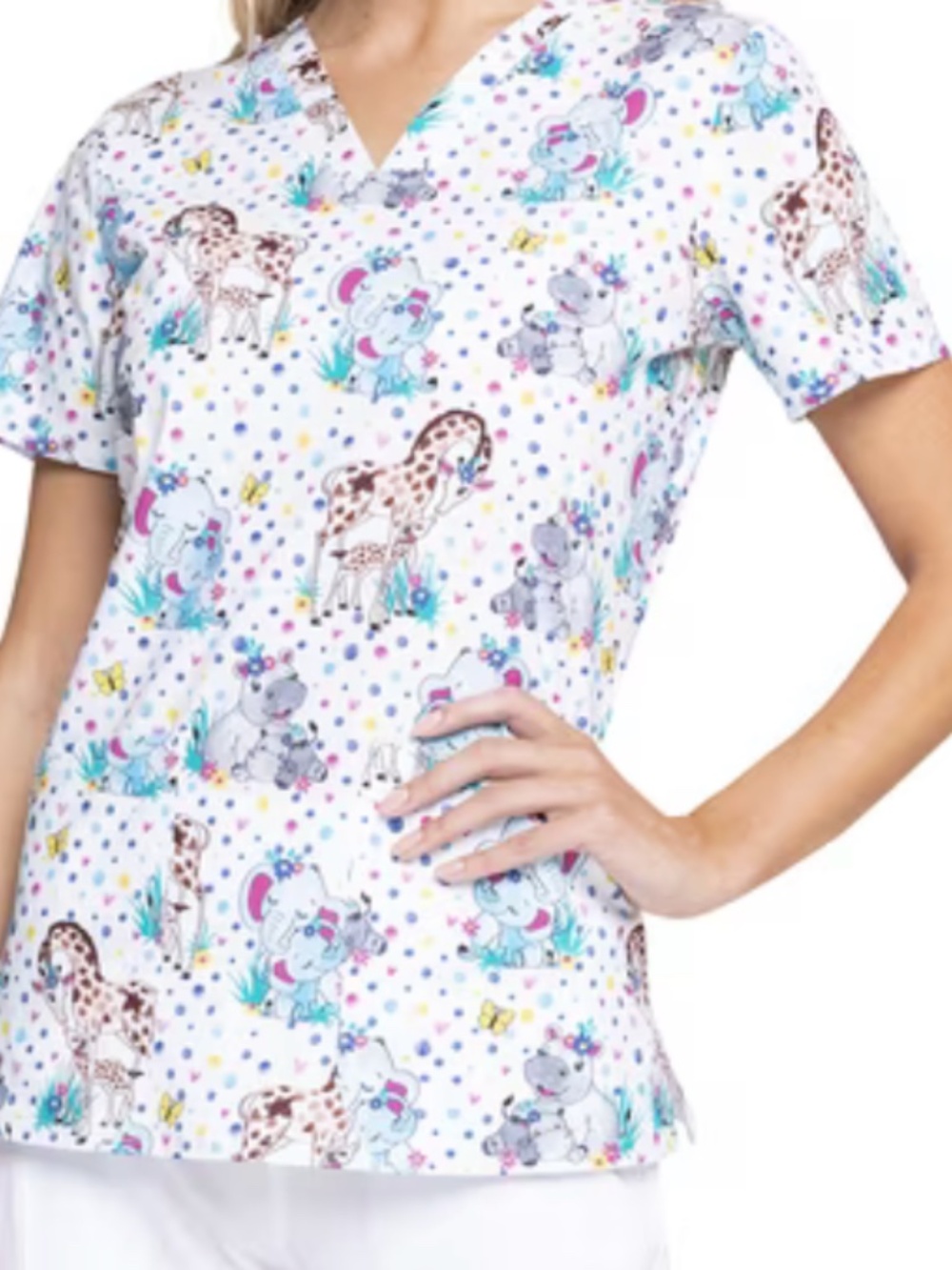 Cherokee Jungles Babes Pediatric Print Women's ScrubTop
